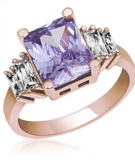 Gümüş Lila Baget Taşlı Rose Bayan Yüzük