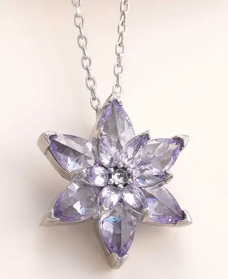Gümüş Lila Lotus Çiçeği Kadın Kolye