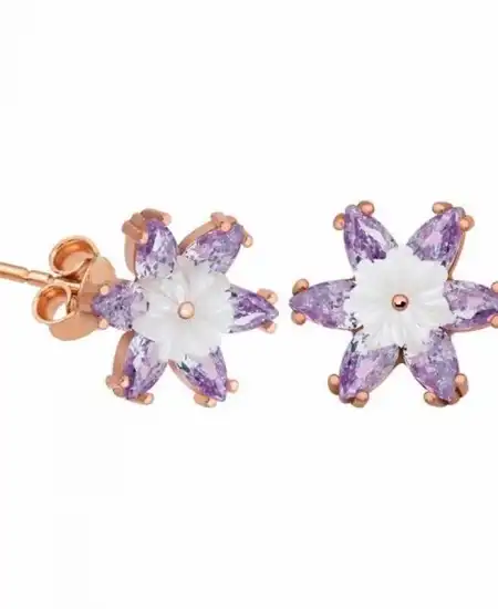 Gümüş Lila Lotus Çiçeği Küpe