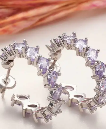 Gümüş Lila Taşlı Damla Çivili Kadın Küpe