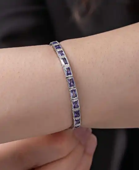 Gümüş Lila Taşlı Su Yolu Kadın Bileklik