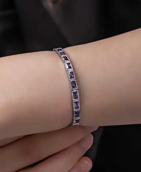 Gümüş Lila Taşlı Su Yolu Kadın Bileklik