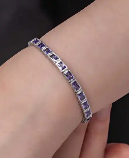 Gümüş Lila Taşlı Su Yolu Kadın Bileklik