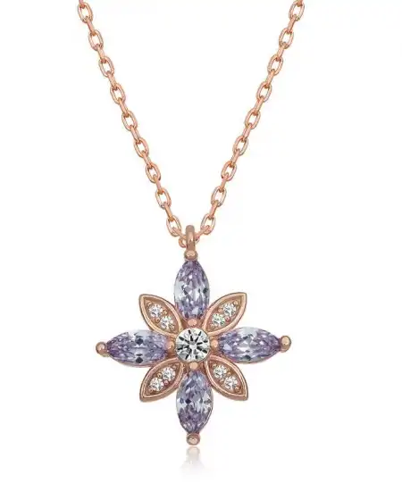 Gümüş Lila Taşlı Umut Çiçeği Kolye