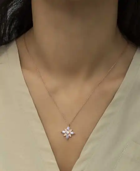 Gümüş Lila Taşlı Umut Çiçeği Kolye