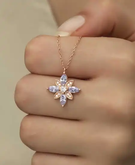 Gümüş Lila Taşlı Umut Çiçeği Kolye