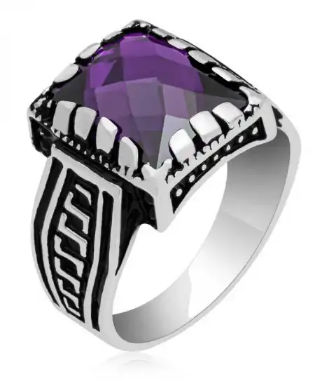 Gümüş Lila Zirkon Taşlı Çocuk Erkek Yüzük