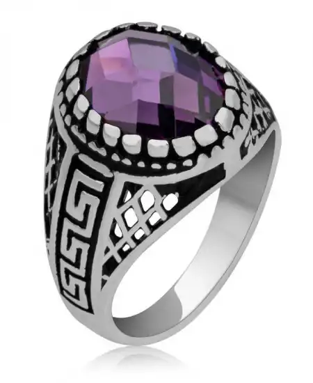 Gümüş Lila Zirkon Taşlı Çocuk Erkek Yüzük