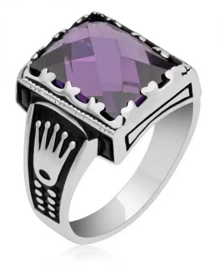 Gümüş Lila Zirkon Taşlı Çocuk Erkek Yüzük