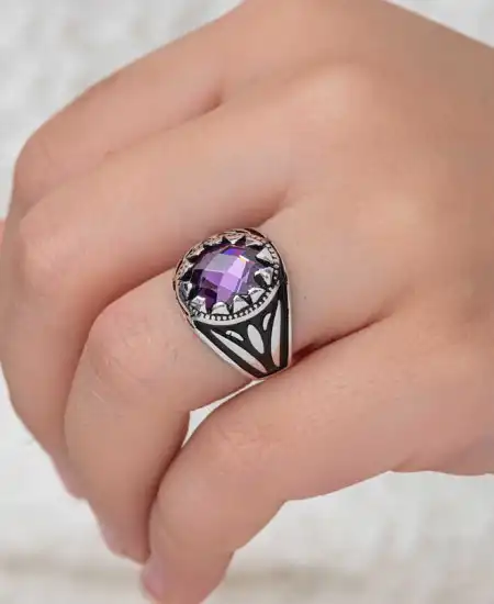 Gümüş Lila Zirkon Taşlı Çocuk Erkek Yüzük