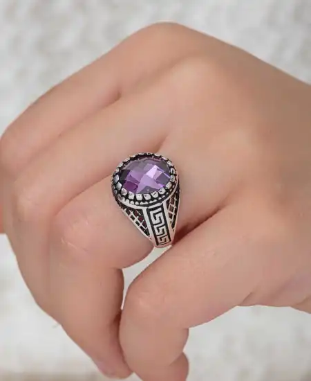 Gümüş Lila Zirkon Taşlı Çocuk Erkek Yüzük