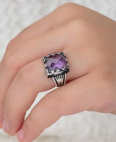 Gümüş Lila Zirkon Taşlı Çocuk Erkek Yüzük