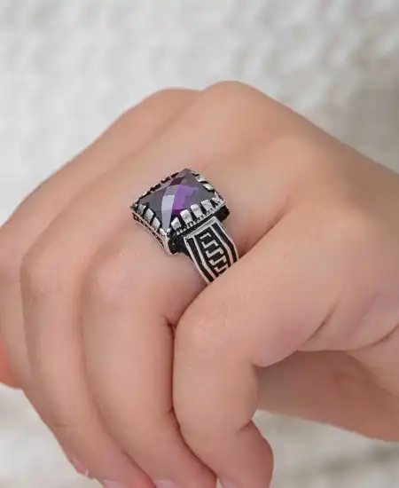 Gümüş Lila Zirkon Taşlı Çocuk Erkek Yüzük