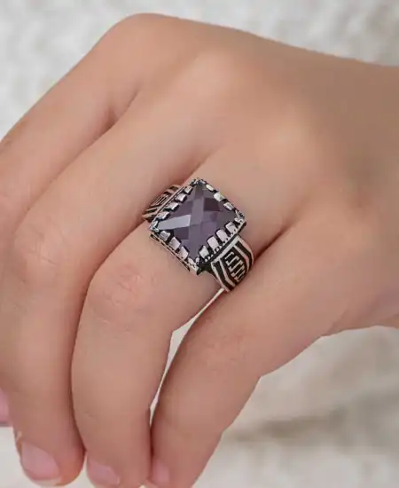 Gümüş Lila Zirkon Taşlı Çocuk Erkek Yüzük