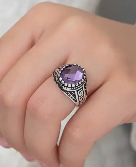 Gümüş Lila Zirkon Taşlı Çocuk Erkek Yüzük