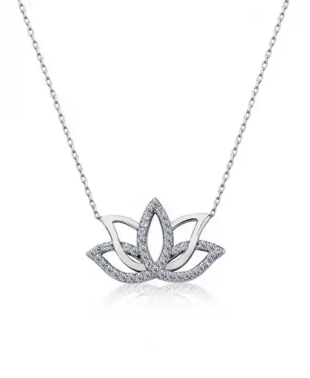 Gümüş Lotus Çiçeği Kolye