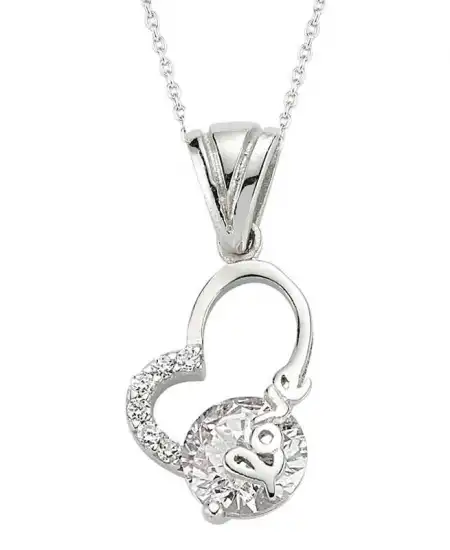 Gümüş Love Yazılı Bayan Kalp Kolye