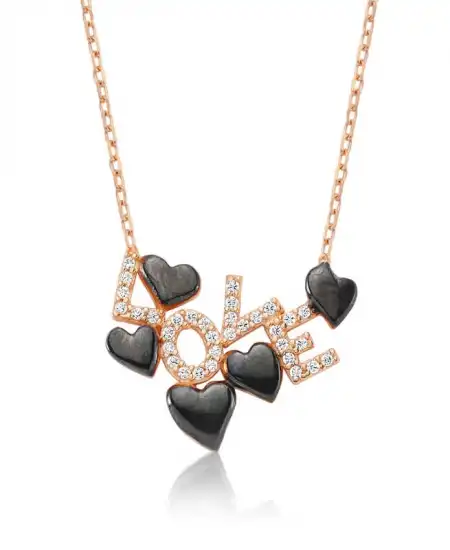 Gümüş Love Yazılı Kalpli Bayan Kolye