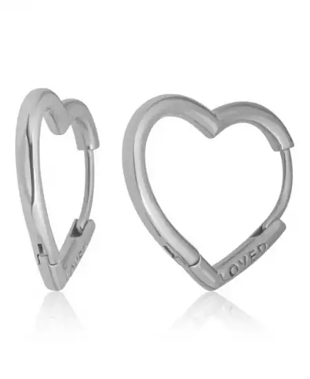 Gümüş Loved Yazılı Taşsız Kalp Kadın Küpe