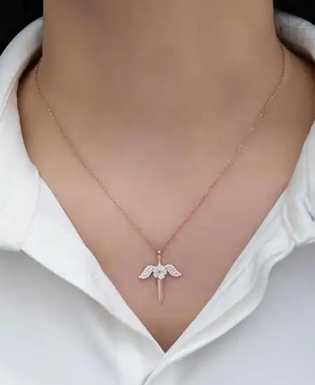 Gümüş Manolya Çiçeği Melek Kadın Kolye