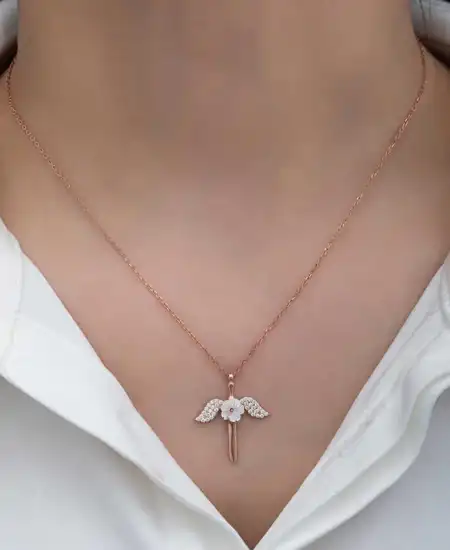 Gümüş Manolya Çiçeği Melek Kadın Kolye