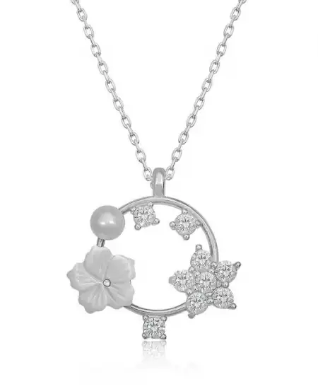 Gümüş Manolya Çiçeği Yıldız Kadın Kolye