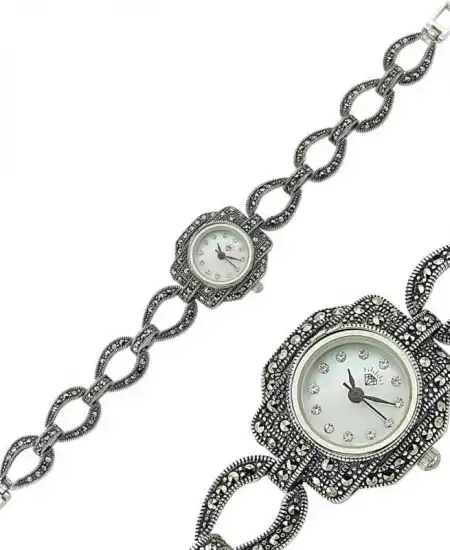Gümüş Markazit Taşlı Bayan Saat