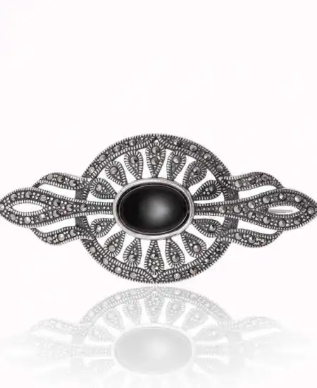 Gümüş Markazit Ve Oniks Taşlı Broş