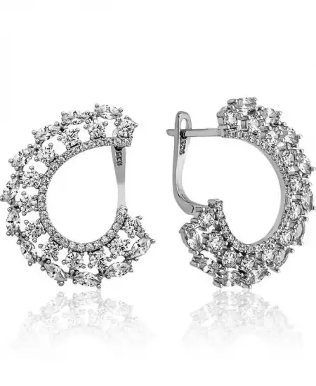 Gümüş Markiz Taşlı Bayan Küpe