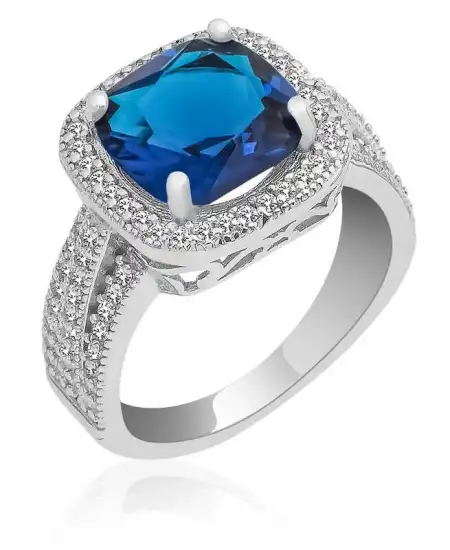 Gümüş Mavi Baget Bayan Yüzük