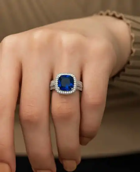 Gümüş Mavi Baget Bayan Yüzük