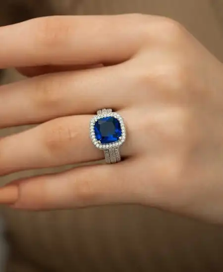 Gümüş Mavi Baget Bayan Yüzük