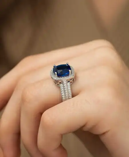 Gümüş Mavi Baget Bayan Yüzük