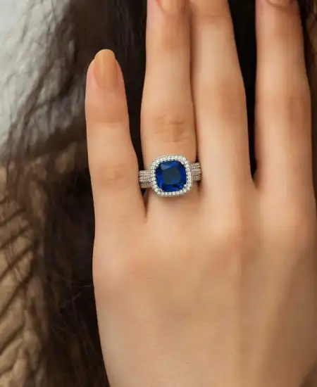 Gümüş Mavi Baget Bayan Yüzük