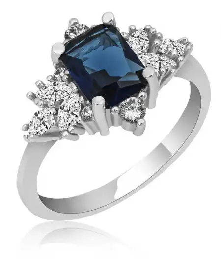 Gümüş Mavi Baget Taşlı Kadın Yüzük