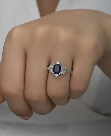 Gümüş Mavi Baget Taşlı Kadın Yüzük