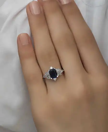 Gümüş Mavi Baget Taşlı Kadın Yüzük