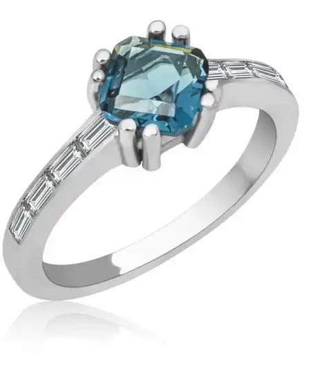 Gümüş Mavi Baget Tek Taş Kadın Yüzük