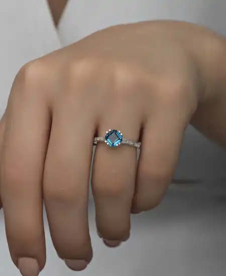 Gümüş Mavi Baget Tek Taş Kadın Yüzük