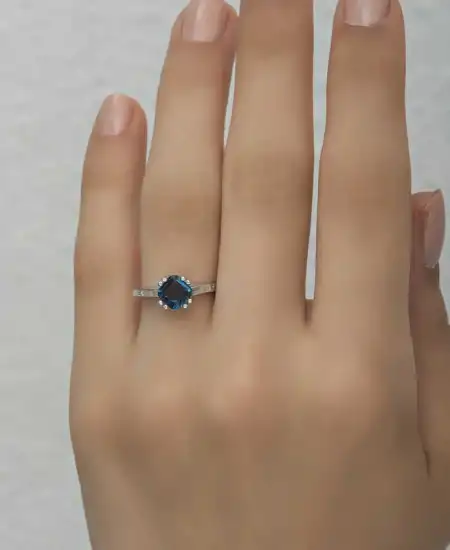 Gümüş Mavi Baget Tek Taş Kadın Yüzük
