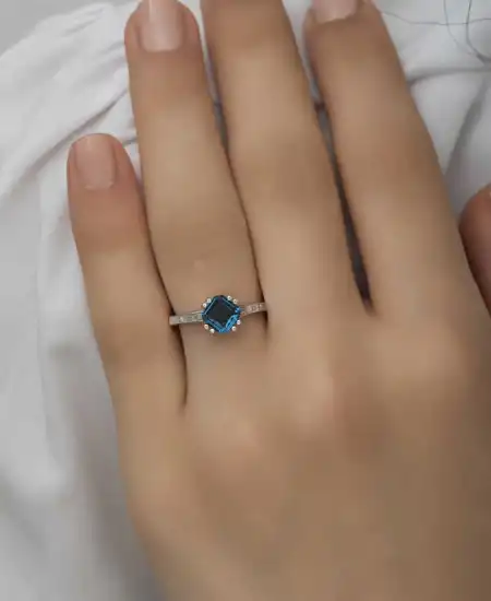 Gümüş Mavi Baget Tek Taş Kadın Yüzük
