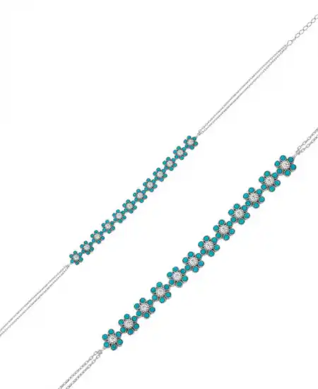 Gümüş Mavi Çiçek Bayan Bileklik