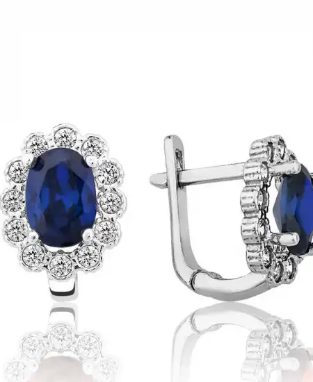 Gümüş Mavi Çiçek Desenli J Kadın Küpe