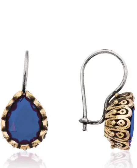 Gümüş Mavi Damla Otantik Kadın Küpe