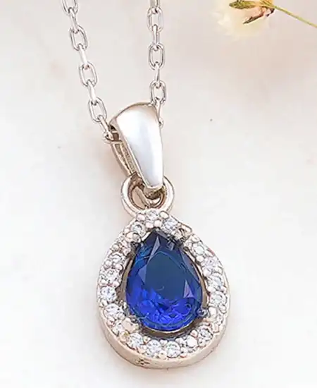 Gümüş Mavi Damla Zirkon Taşlı Kadın Kolye