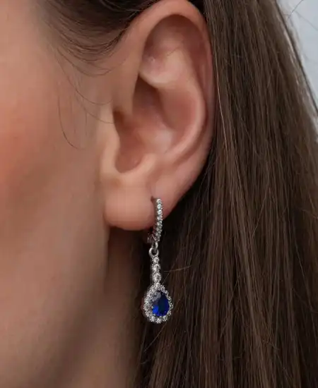 Gümüş Mavi Damla Zirkon Taşlı Kadın Set