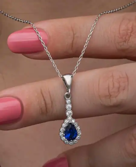 Gümüş Mavi Damla Zirkon Taşlı Kadın Set