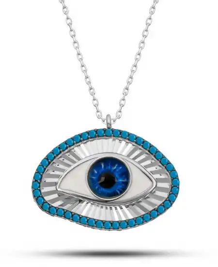 Gümüş Mavi Göz Koruyucu Kadın Kolye