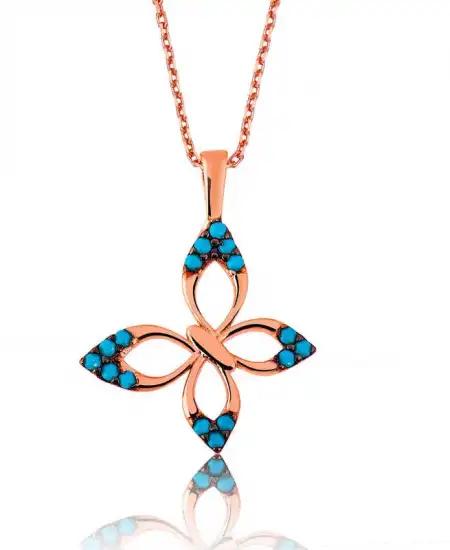 Gümüş Mavi Kelebek Bayan Kolye