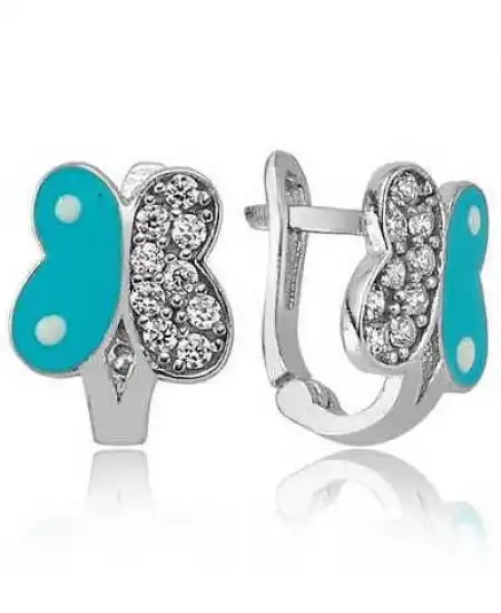 Gümüş Mavi Kelebek Çocuk Küpesi